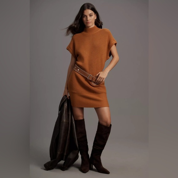 NWT! Anthropologie Short-Sleeve Mock-Neck Sweater Mini Dress - Multiple Sizes☂️ - Picture 3 of 11